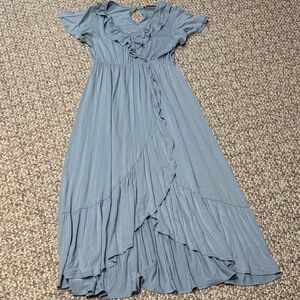 Women’s Slate Blue Ruffle Wrap Maxi Dress